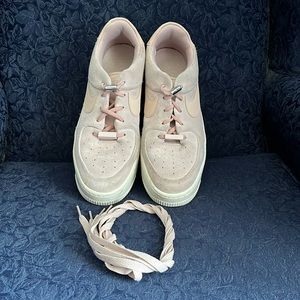 Nike Air Force One - womens size 9 pink suede athletic shoes - xtra slipon laces